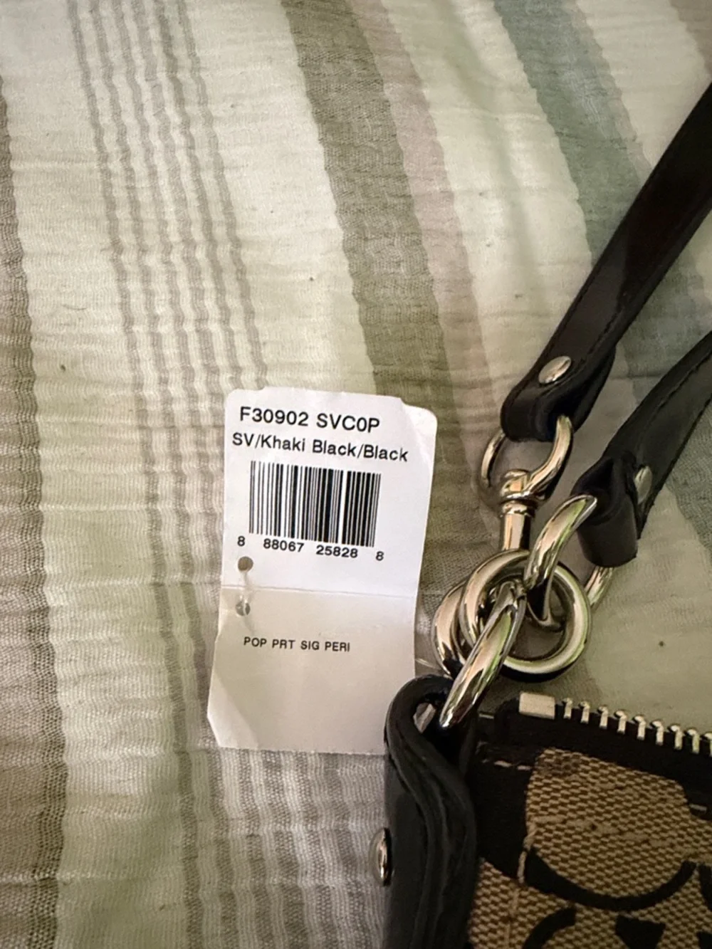 Authentic Coach Khaki and Black Signature Canvas Crossbody - Picture 6 of 6
